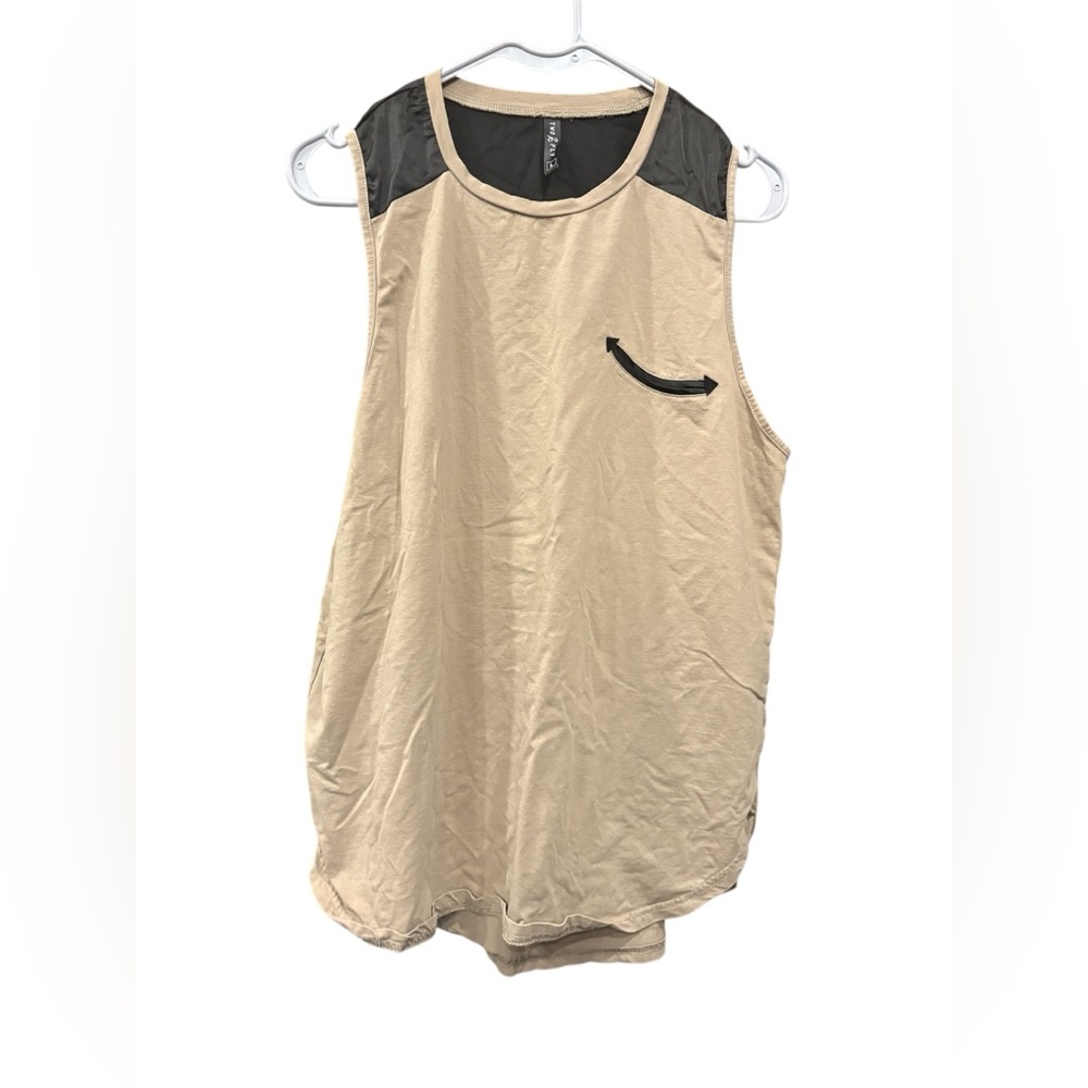 Sleeveless Tan Top with Black Accents